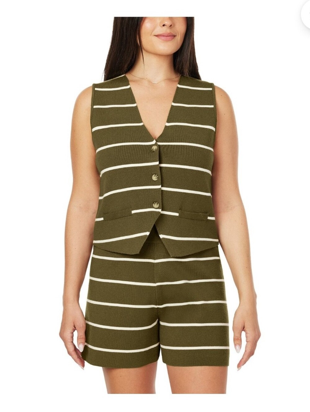 Scotch & Soda Olive with Cream Striped Sleeveless Sweater Vest And Shorts Set